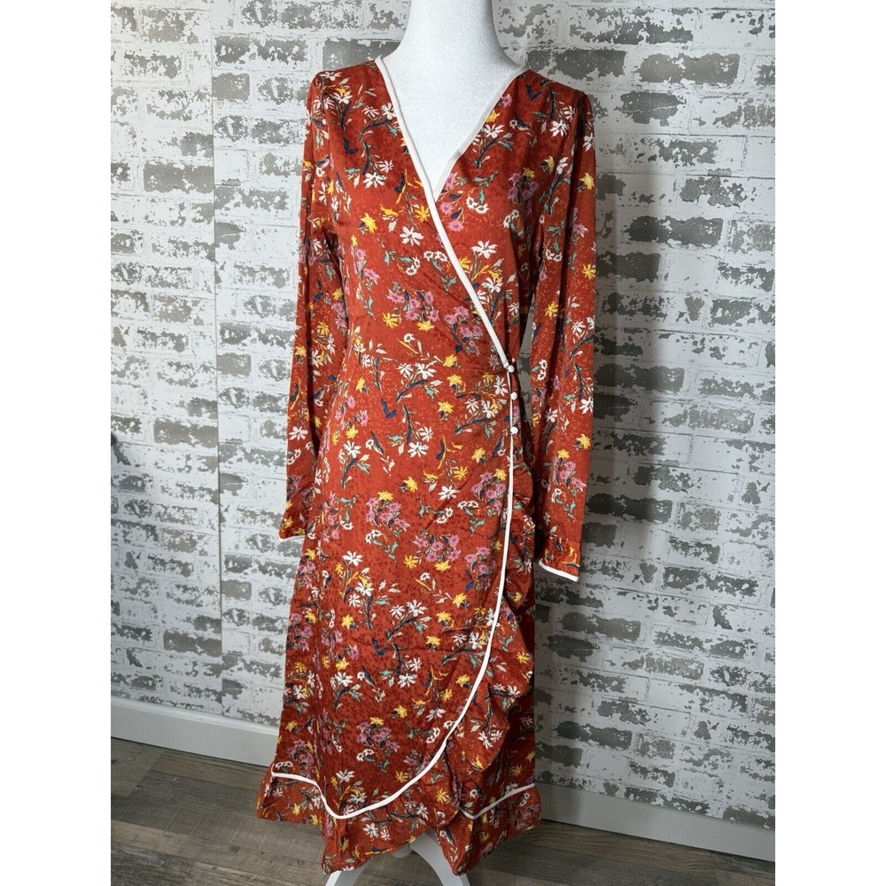 Free People Dress Womens 2 Red Floral Covent Garden Print Ruffle Midi Boho New